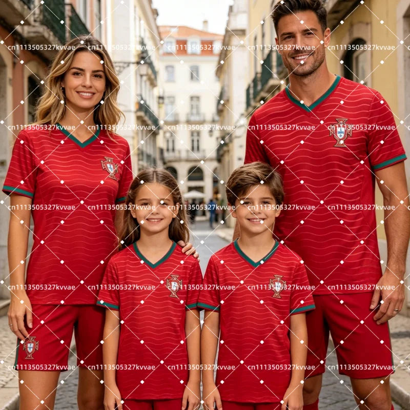 2026 Summer Portugal Home Soccer Jerseys T-shirt Men's Quick Drying Breathable Football Jersey Fan T-shirt Tops Family Kids Tees