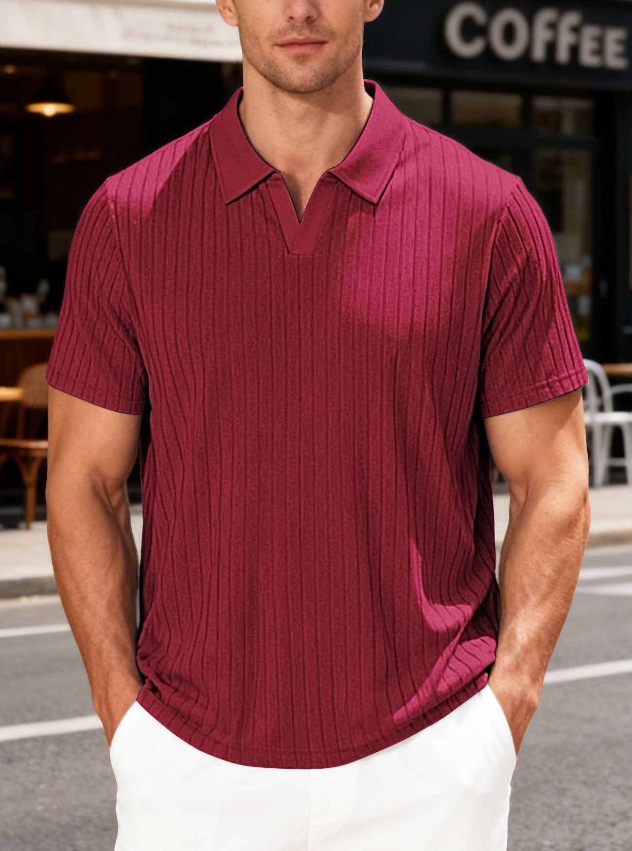 Men's Summer New Casual Breathable Towel Jacquard Fabric Lapel Shirt