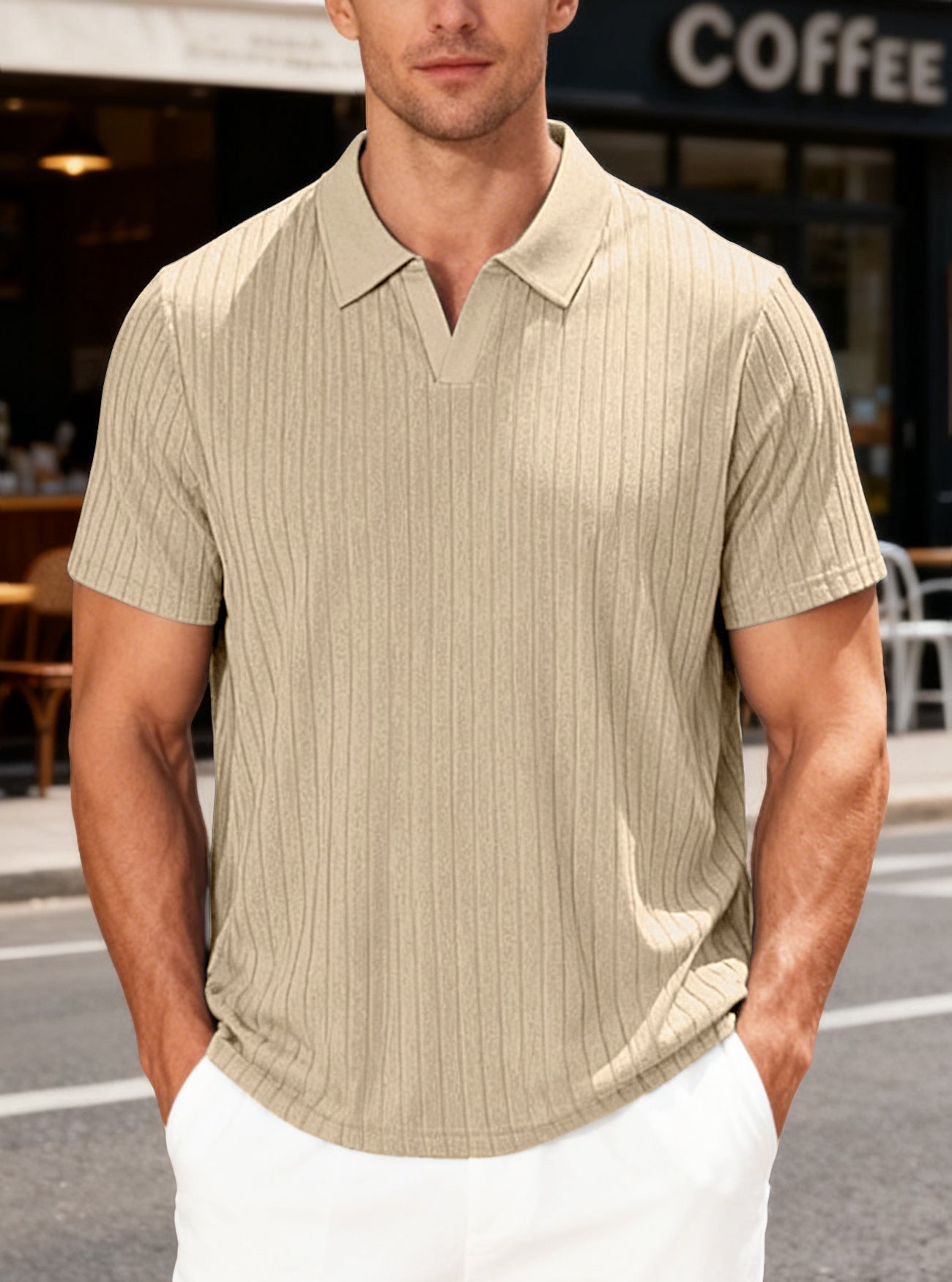 Men's Summer New Casual Breathable Towel Jacquard Fabric Lapel Shirt