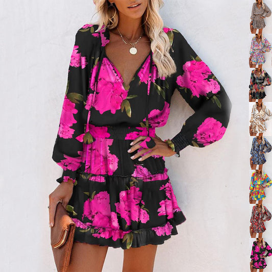Robe Fleurie Manches Bouffantes Patchwork Femme