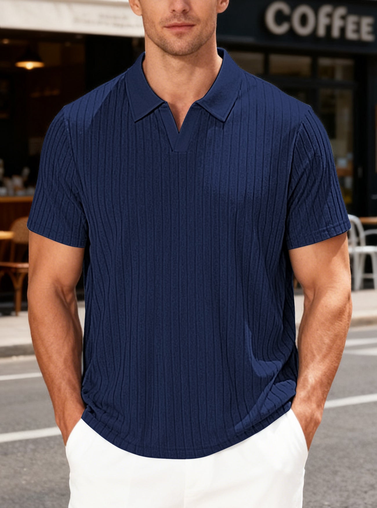 Men's Summer New Casual Breathable Towel Jacquard Fabric Lapel Shirt