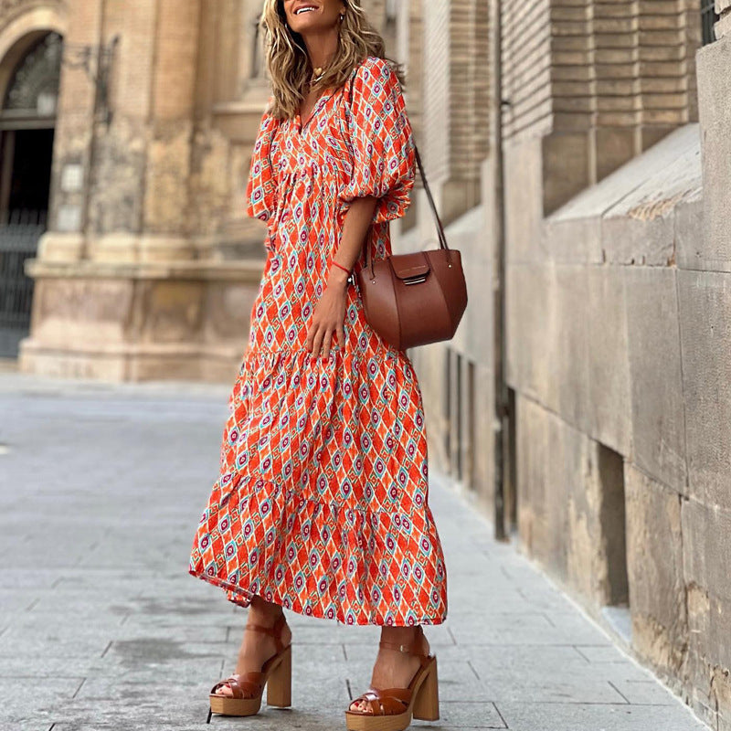 Robe Bohème Imprimée Vintage Femme