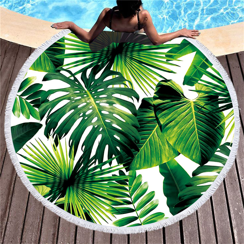 Serviette de Plage Ronde Imprimée Microfibre Franges