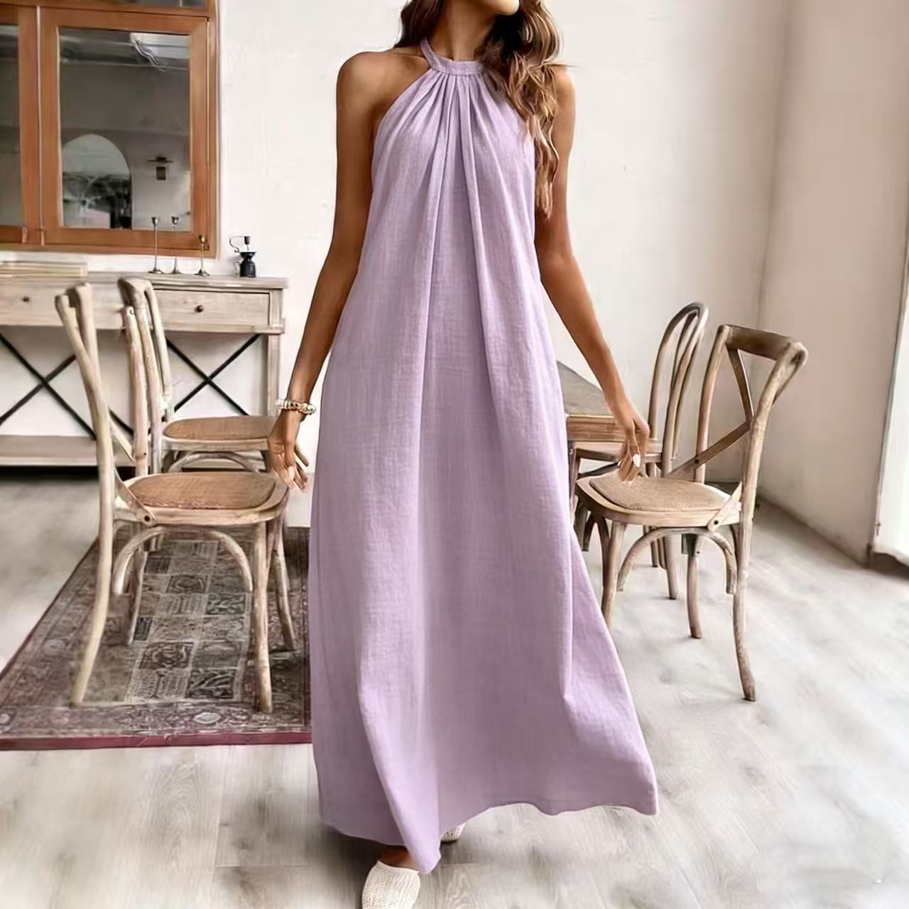 Robe Halter Décontractée Style Vacances Femme