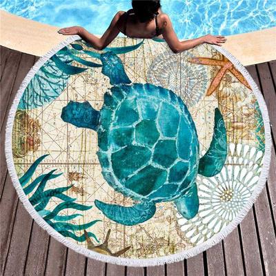 Serviette de Plage Ronde Tortue de Mer Microfibre