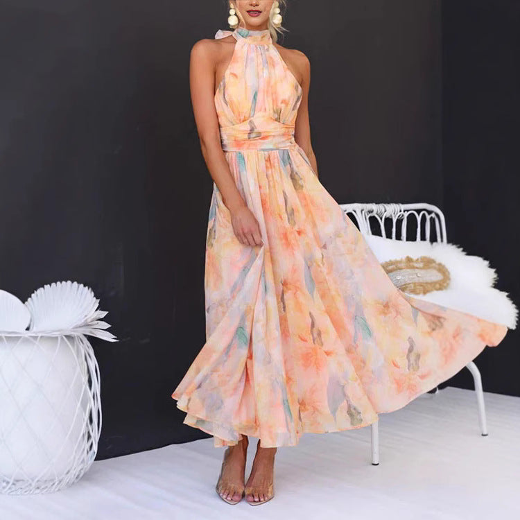Robe Dos Nu Sans Manches Imprimée Femme
