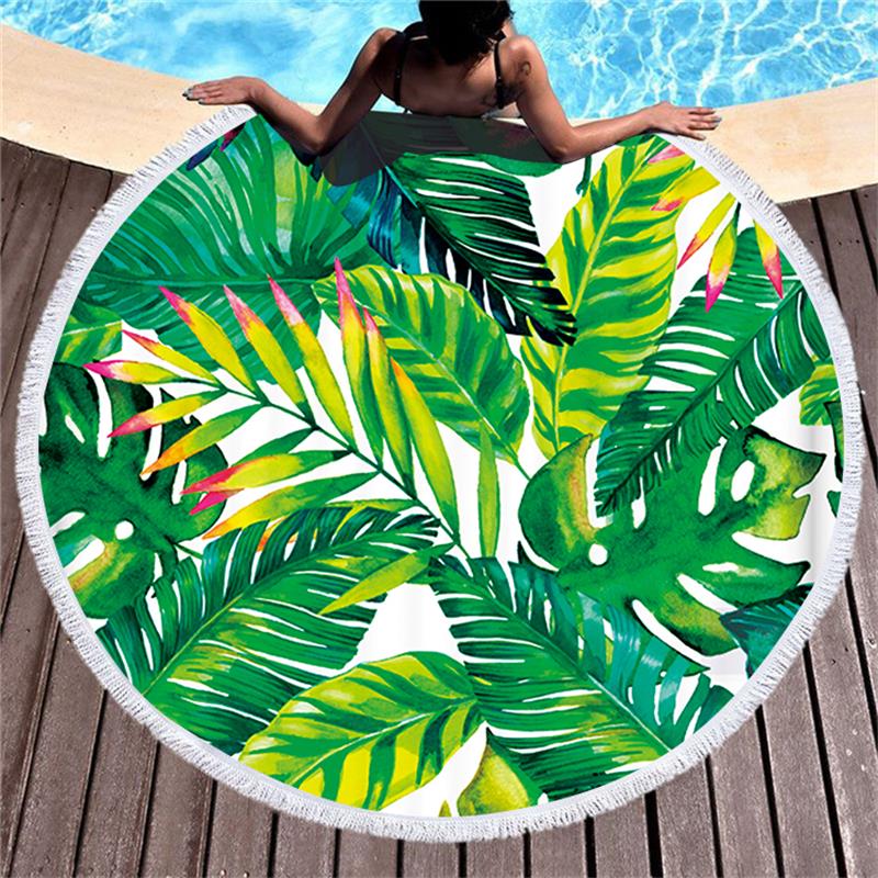Serviette de Plage Ronde Imprimée Microfibre Franges