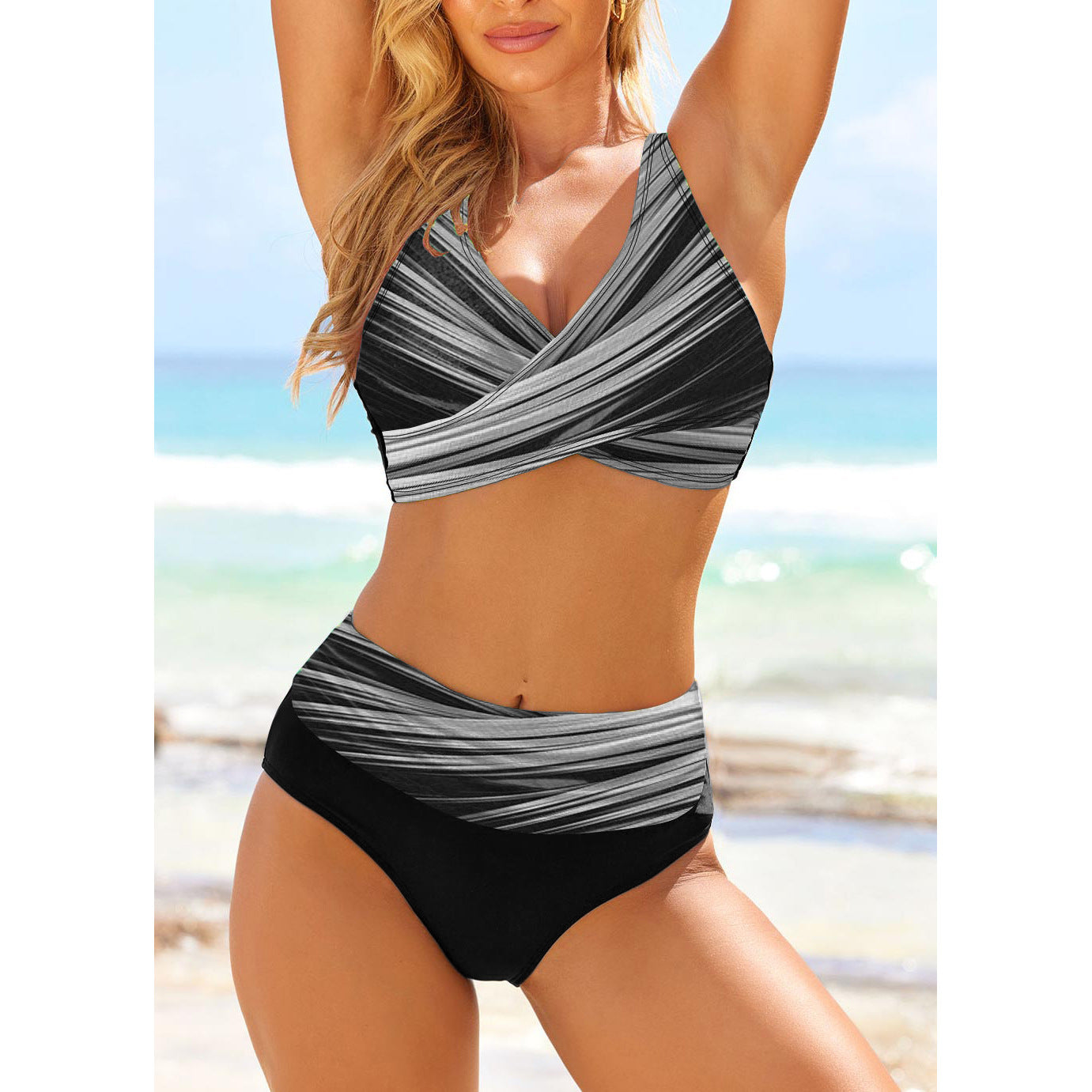 Bikini Rayé Tie-Dye Taille Haute Sexy
