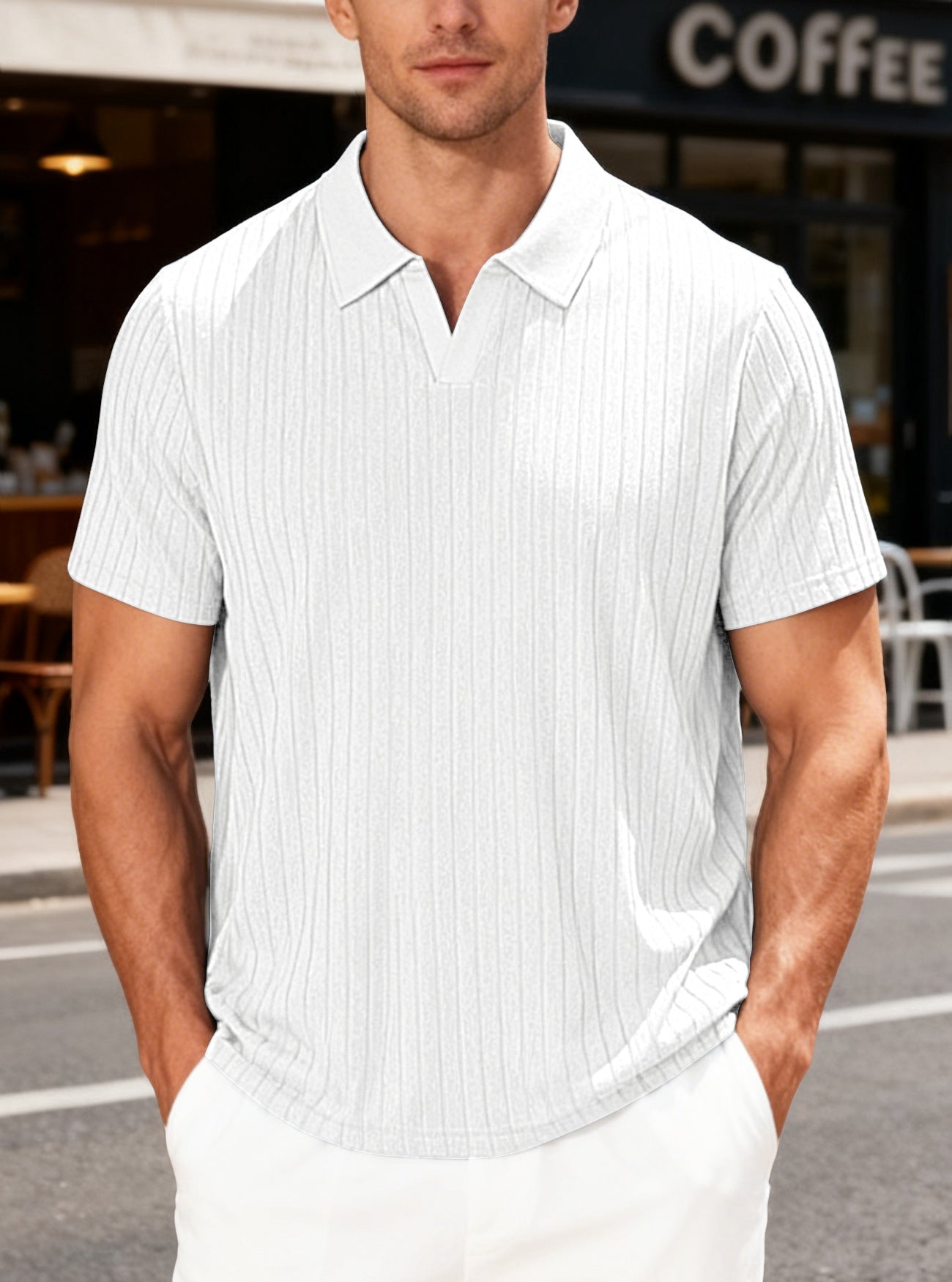 Men's Summer New Casual Breathable Towel Jacquard Fabric Lapel Shirt