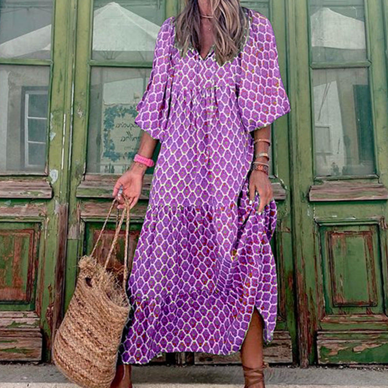 Robe Bohème Imprimée Vintage Femme