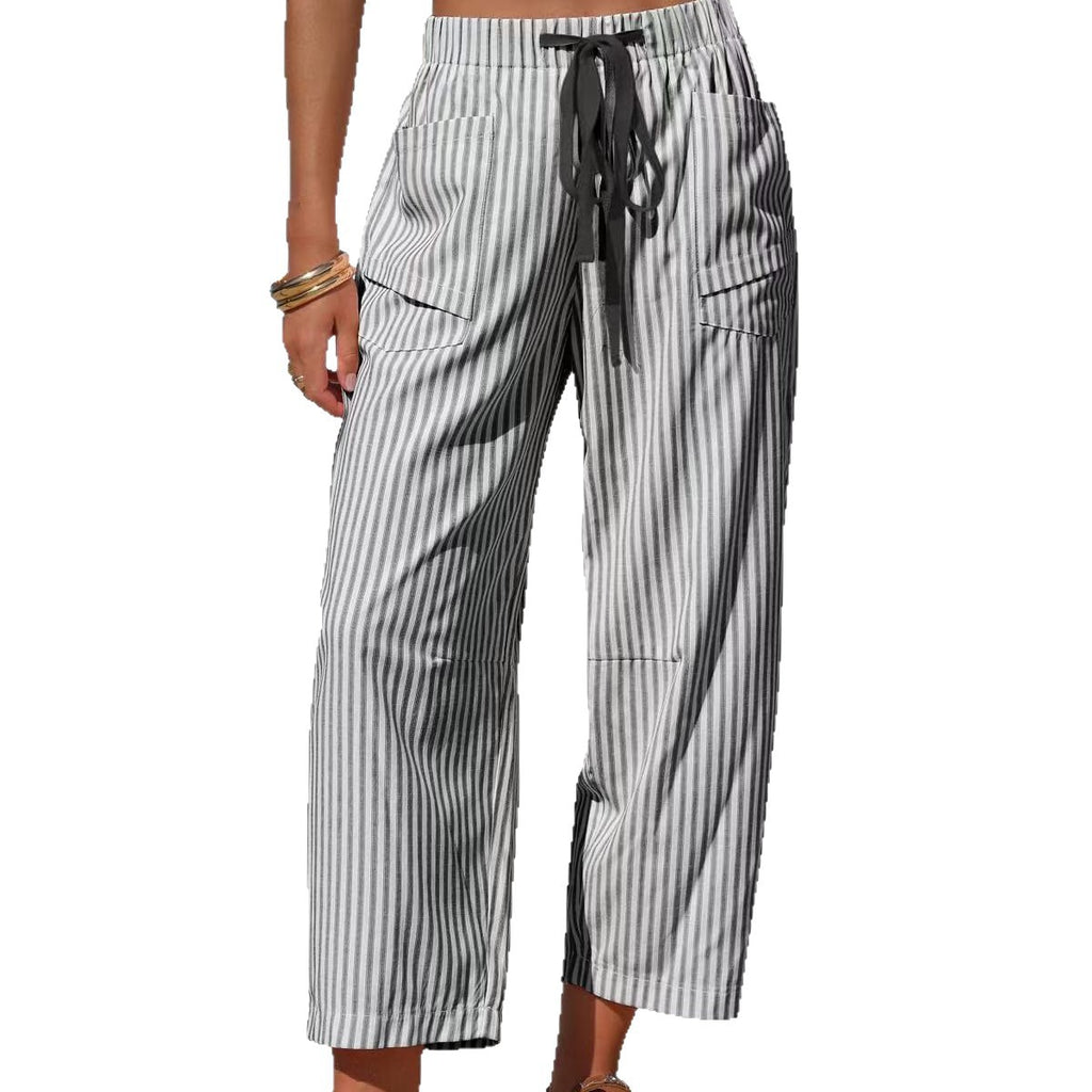 Pantalon Rayé Casual Coupe Ample