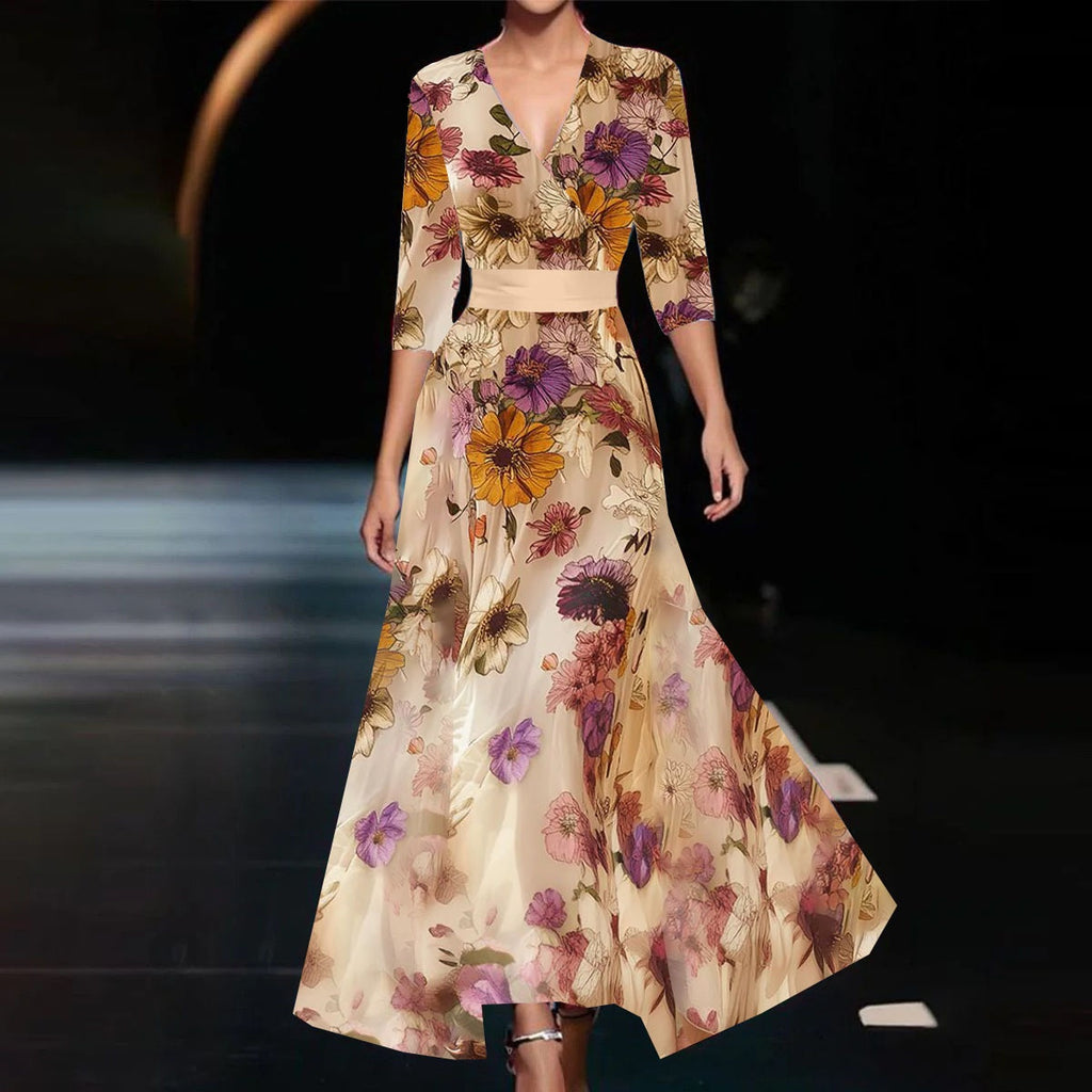 Robe Col V Manches Courtes