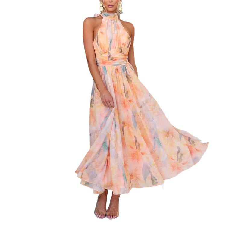 Robe Dos Nu Sans Manches Imprimée Femme
