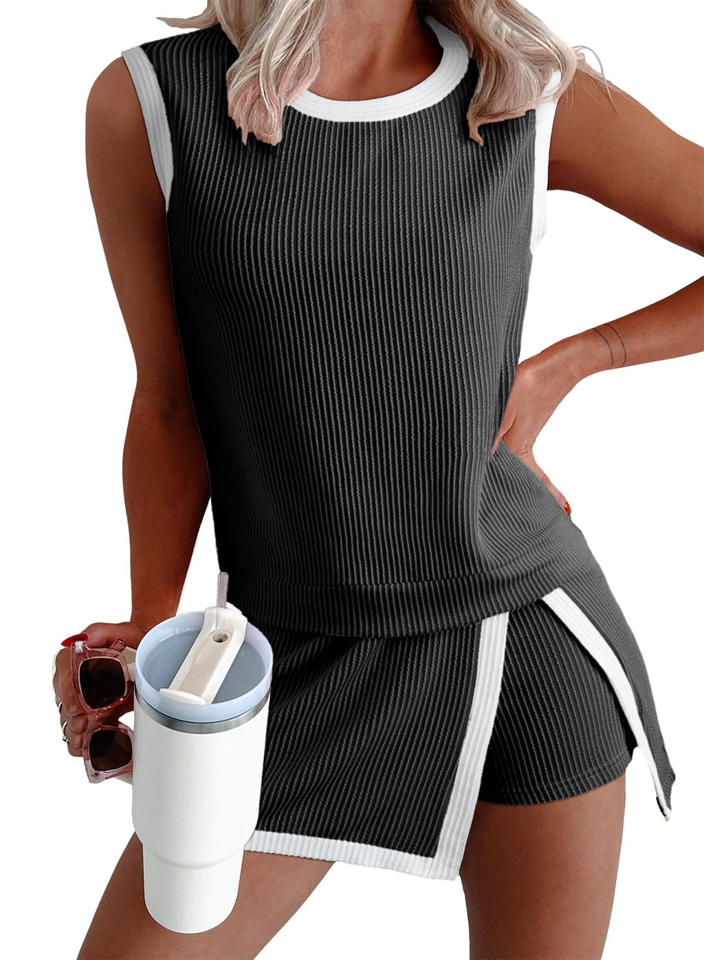 Vêtement Casual Sans Manches 2 Pièces Femme
