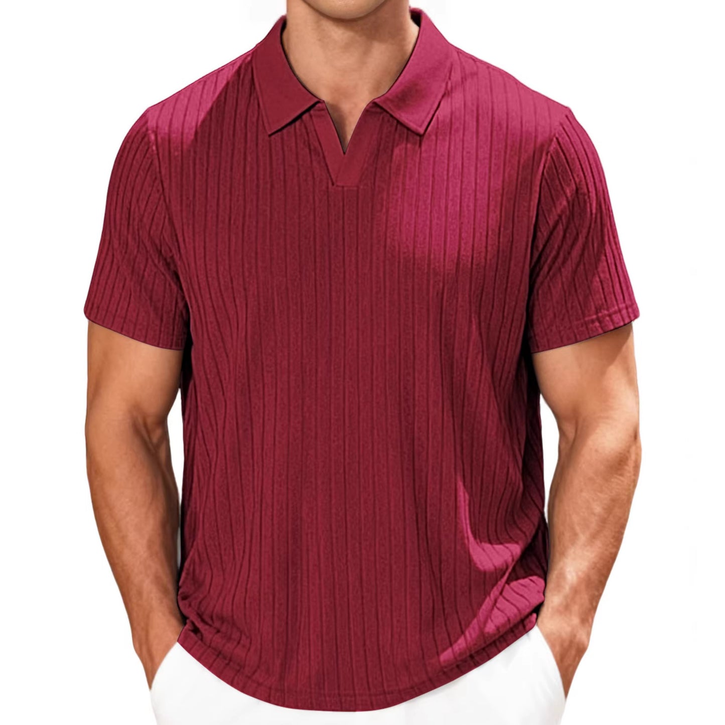 Men's Summer New Casual Breathable Towel Jacquard Fabric Lapel Shirt
