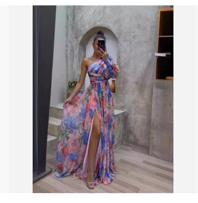 Robe Maxi Fleurie Épaule Dénudée - Style Plage