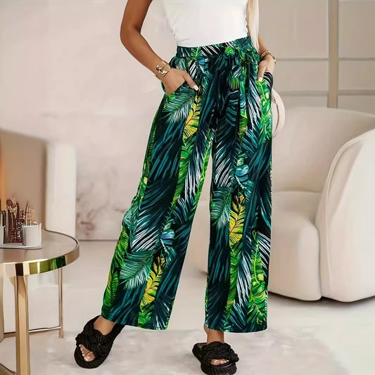 Pants With A Leaf Print Green