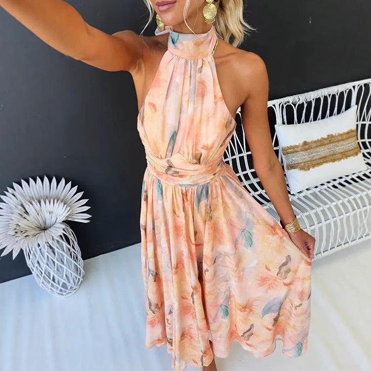 Robe Dos Nu Sans Manches Imprimée Femme