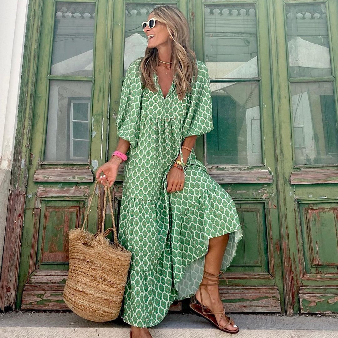 Robe Bohème Imprimée Vintage Femme