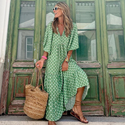 Robe Bohème Imprimée Vintage Femme