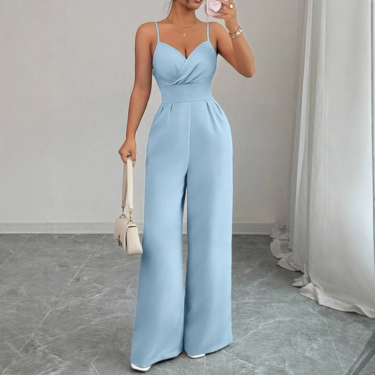 Simple Solid-Color High-Waist Jumpsuit For Summer