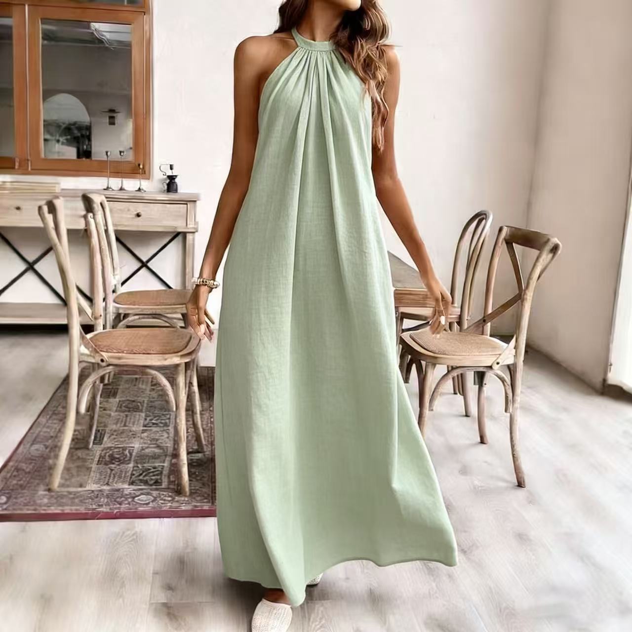 Robe Halter Décontractée Style Vacances Femme