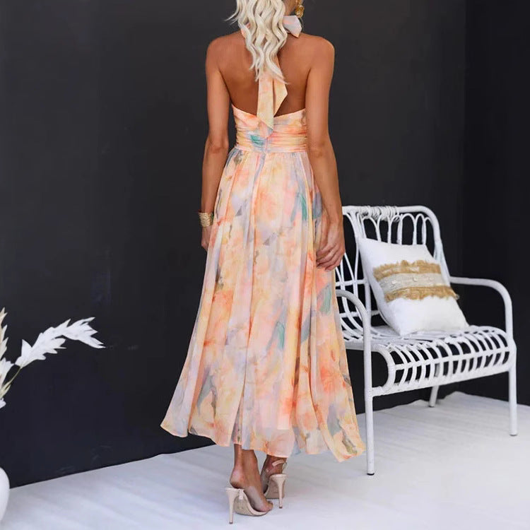 Robe Dos Nu Sans Manches Imprimée Femme