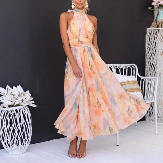 Robe Dos Nu Sans Manches Imprimée Femme