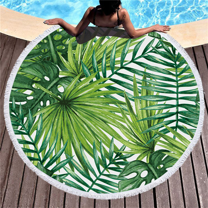 Serviette de Plage Ronde Imprimée Microfibre Franges