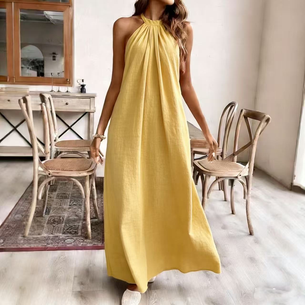 Robe Halter Décontractée Style Vacances Femme