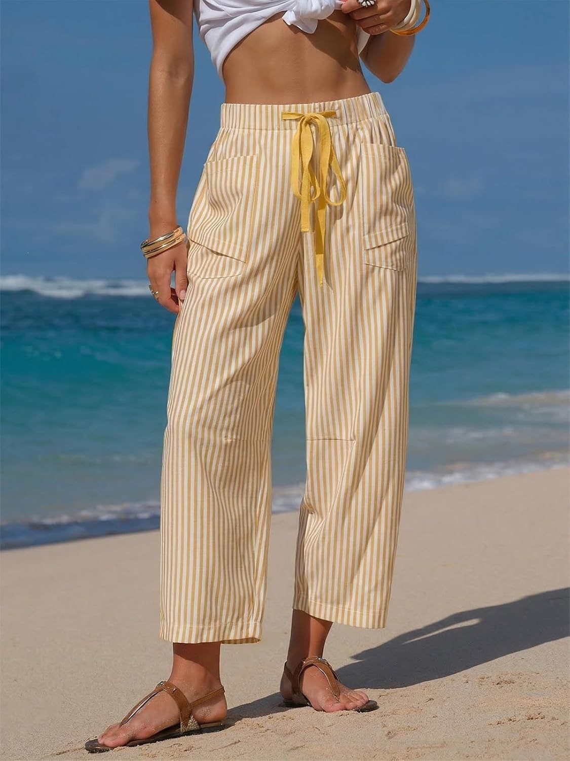 Pantalon Rayé Casual Coupe Ample