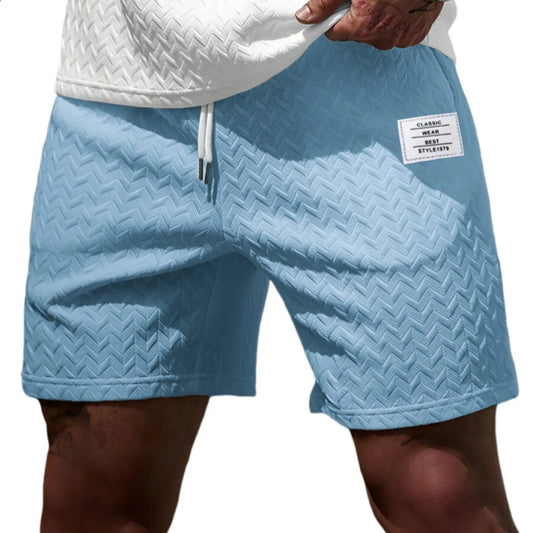 Loose-fitting Solid-color Jacquard Drawstring Casual Shorts Beach Pants