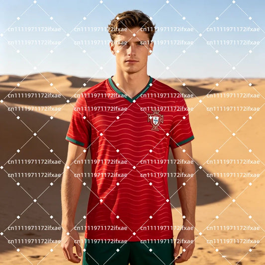 2026 Summer Portugal Home Soccer Jerseys T-shirt Men's Quick Drying Breathable Football Jersey Fan T-shirt Tops Family Kids Tees