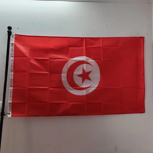 Tunisia National Flag 90x150cm, TUN TN Flag with Red Star & Crescent, Durable Polyester for Indoor/Outdoor Use, Fade-Resistant