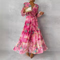 Robe Longue Chiffon Fleurie Col V - Style Élégant