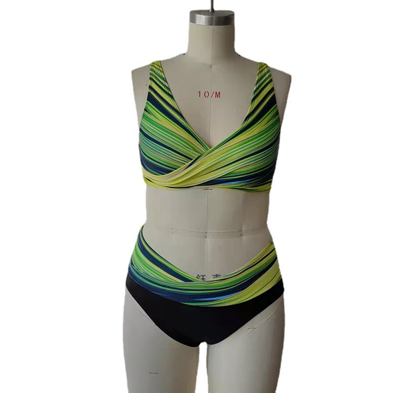 Bikini Rayé Tie-Dye Taille Haute Sexy