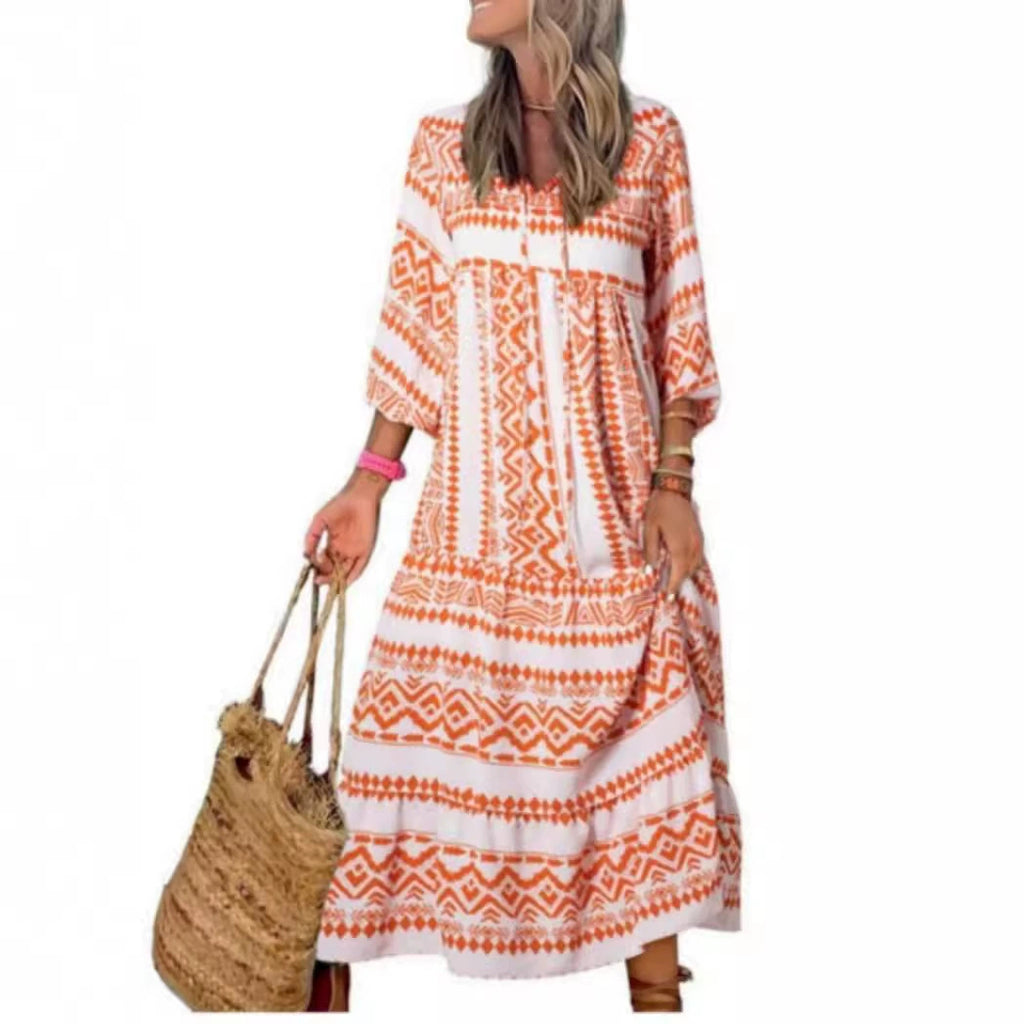 Robe Bohème Imprimée Vintage Femme