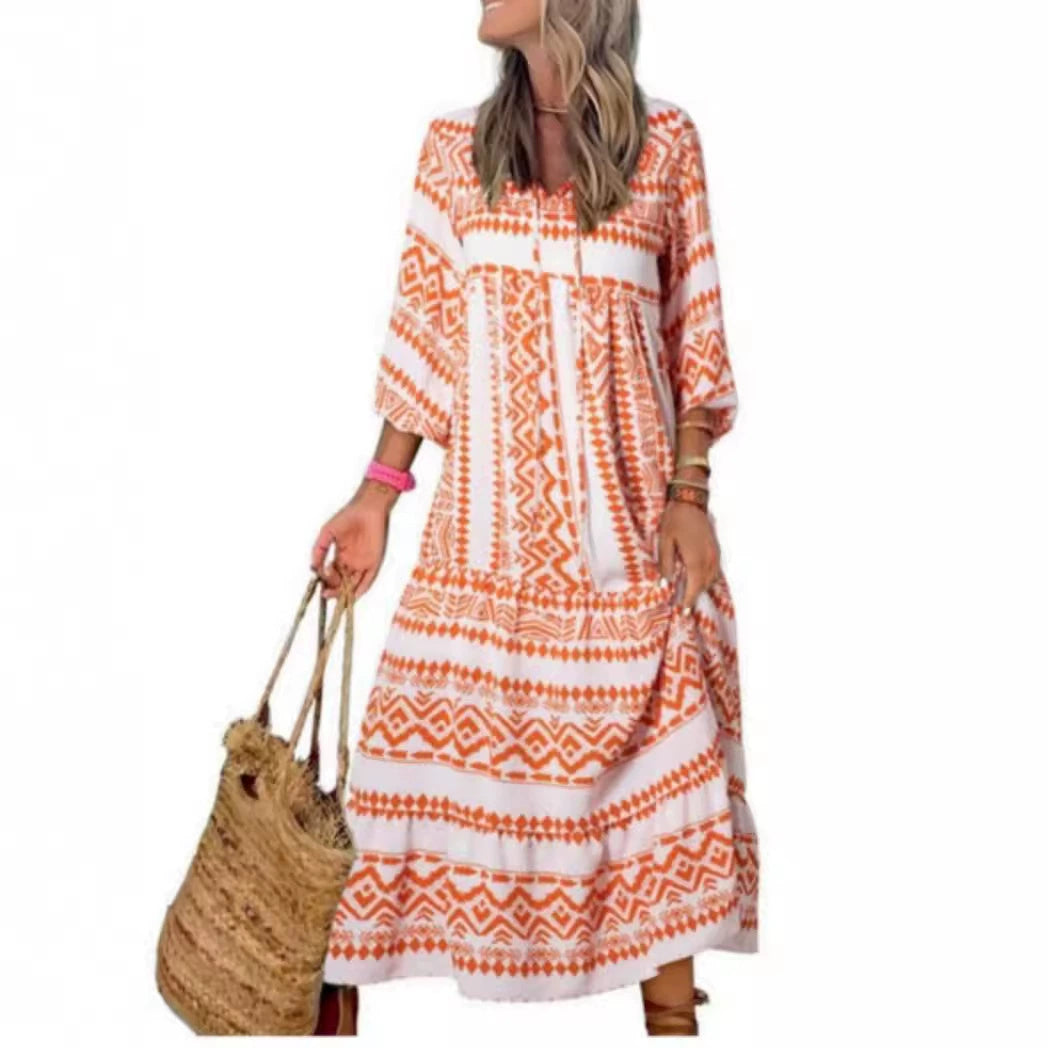 Robe Bohème Imprimée Vintage Femme