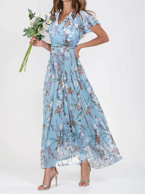Robe Été Volantée Imprimée Fleurs Femme