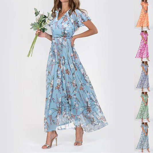 Robe Été Volantée Imprimée Fleurs Femme