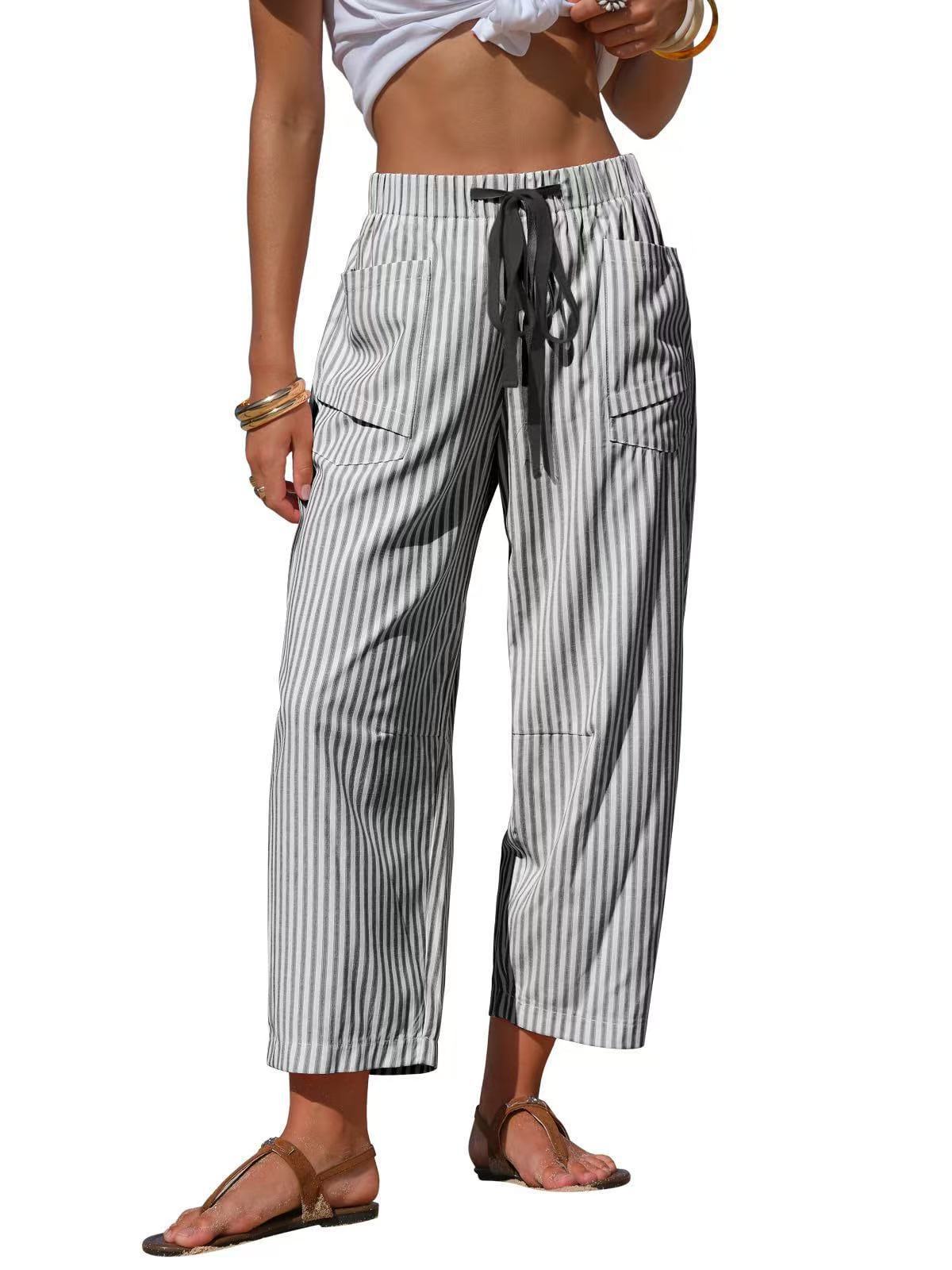 Pantalon Rayé Casual Coupe Ample