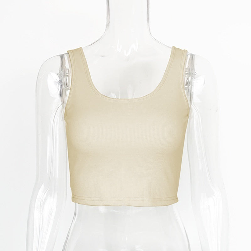Female Solid Color Simple Short Sleeveless Top