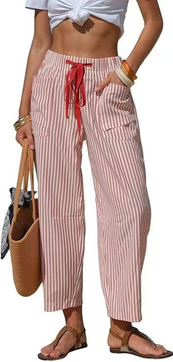 Pantalon Rayé Casual Coupe Ample