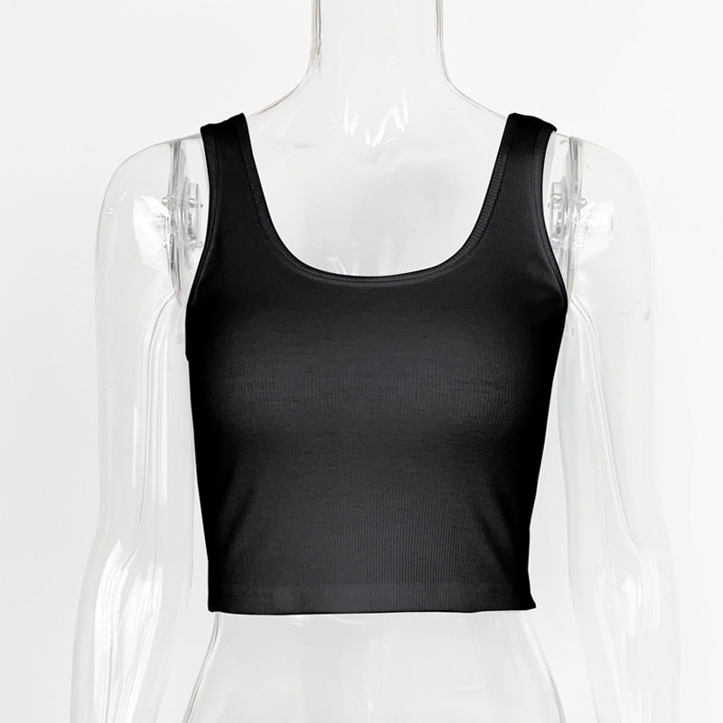Female Solid Color Simple Short Sleeveless Top