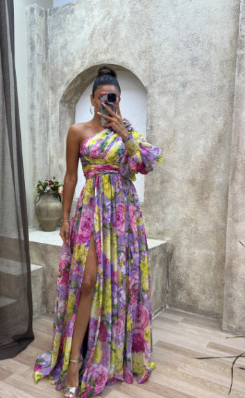 Robe Maxi Fleurie Épaule Dénudée - Style Plage