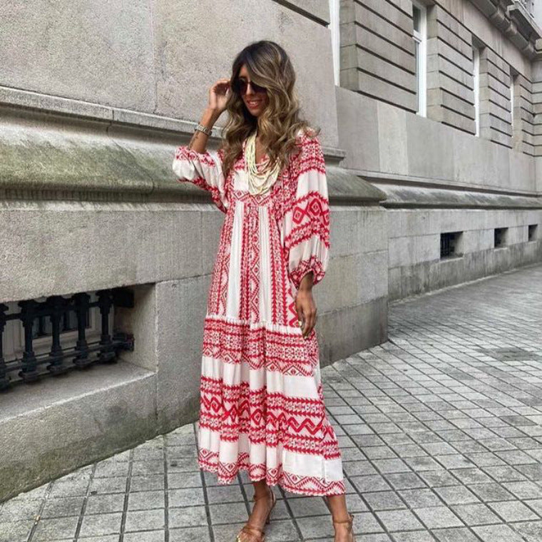 Robe Bohème Imprimée Vintage Femme