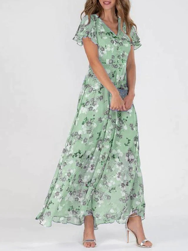 Robe Été Volantée Imprimée Fleurs Femme