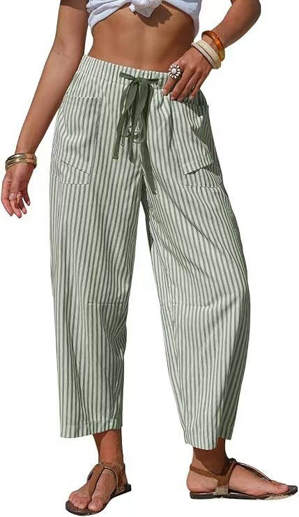 Pantalon Rayé Casual Coupe Ample