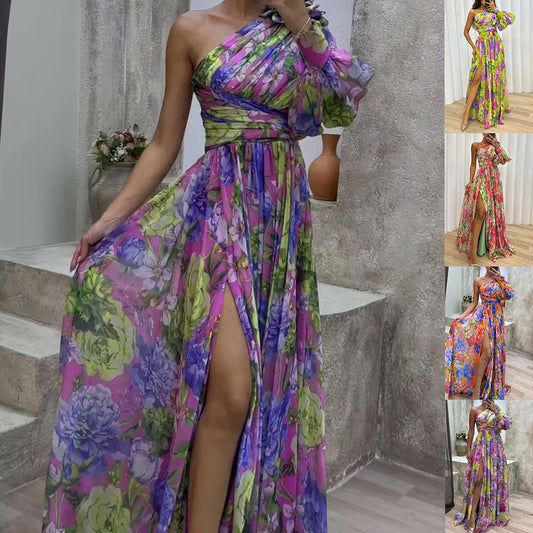 Robe Maxi Fleurie Épaule Dénudée - Style Plage