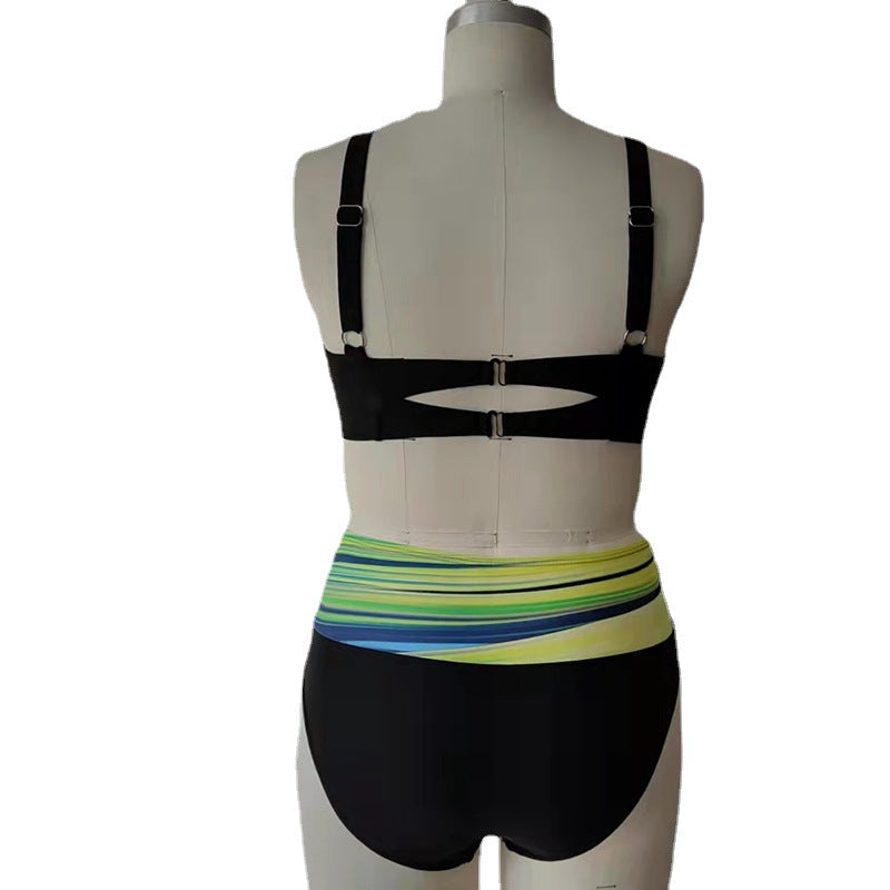 Bikini Rayé Tie-Dye Taille Haute Sexy